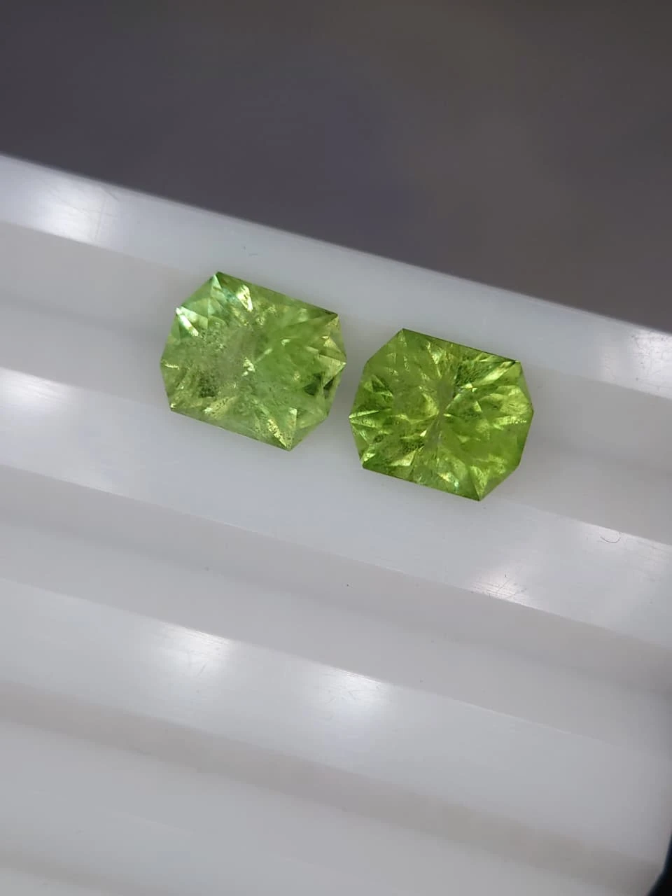 4.8ct Natural Radiant Faceted Peridots Pair from Pakistan — view 5